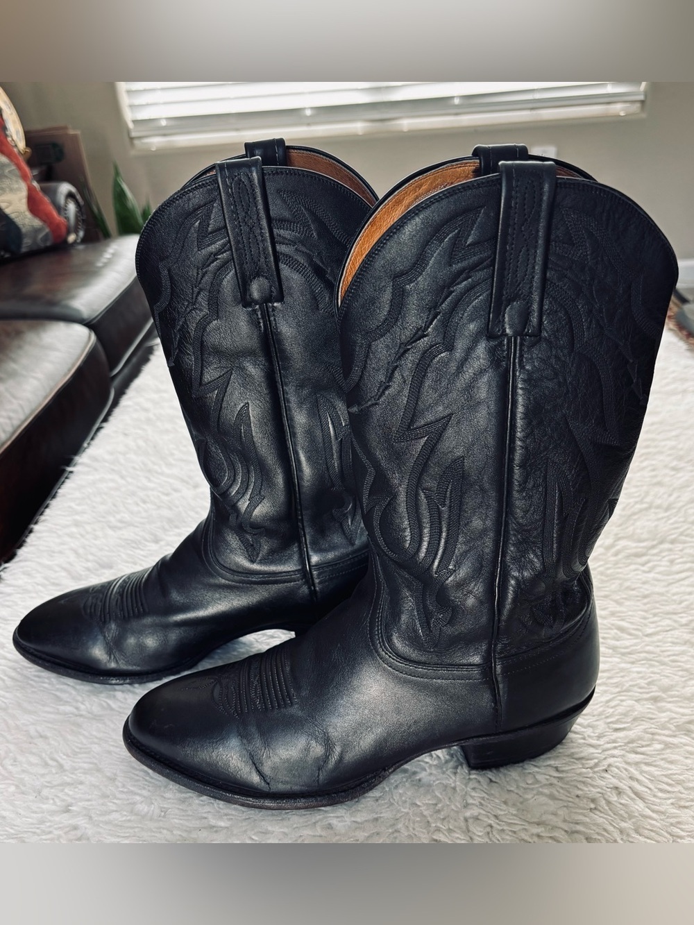 Lucchese 2000 Genuine Black Leather Western Cowboys Men’s Boots size 10 EE